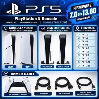 Sony PlayStation 5 PS5 Konsole Disc Version mit Firmware 12.02 – Jailbreak CFW & Homebrew geeignet – gebraucht