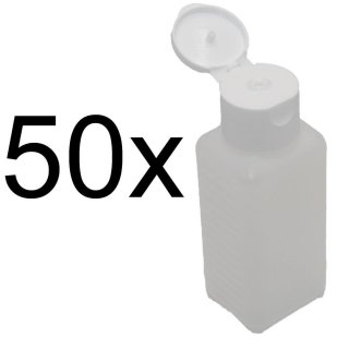50 x Enghalsflasche / Vierkantflasche 100 ml mit Klappdosierer
