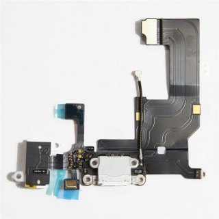 Dock-Anschluss mit Kopfhörer-Antennen-Anschluss für das iPhone 5 - Weiss/ Silber