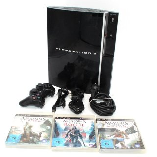 Sony PlayStation 3 160GB mit FW 2.60  [inkl. DualShock Controller] schwarz + 3 Spiele