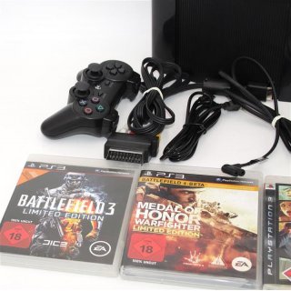 Sony PlayStation 3 super slim 320 GB + 3 Spiele schwarz CECH-4004A gebraucht USK 18