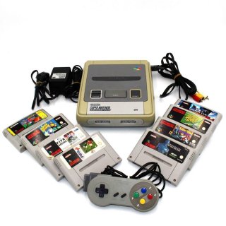 Original SNES Super Nintendo Konsole Gerät 1 Controller & 8 Spiele gebraucht